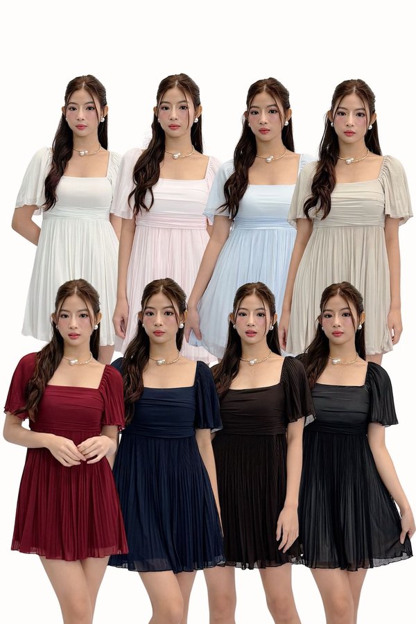 *PREORDER* (PREMIUM ICE MESH) Tiana Mesh Pleated Sleeve Mini Dress