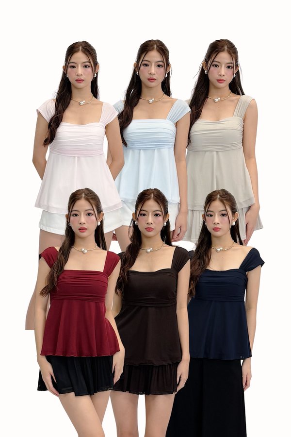 *PREORDER* (PREMIUM ICE MESH) Verna Multiway Babydoll Mesh Strap Top