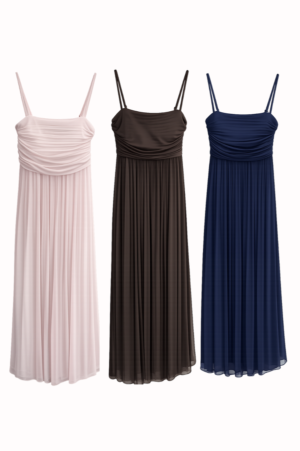 (PREMIUM ICE MESH) Ora Mesh Pleated Sleeveless Midi Dress