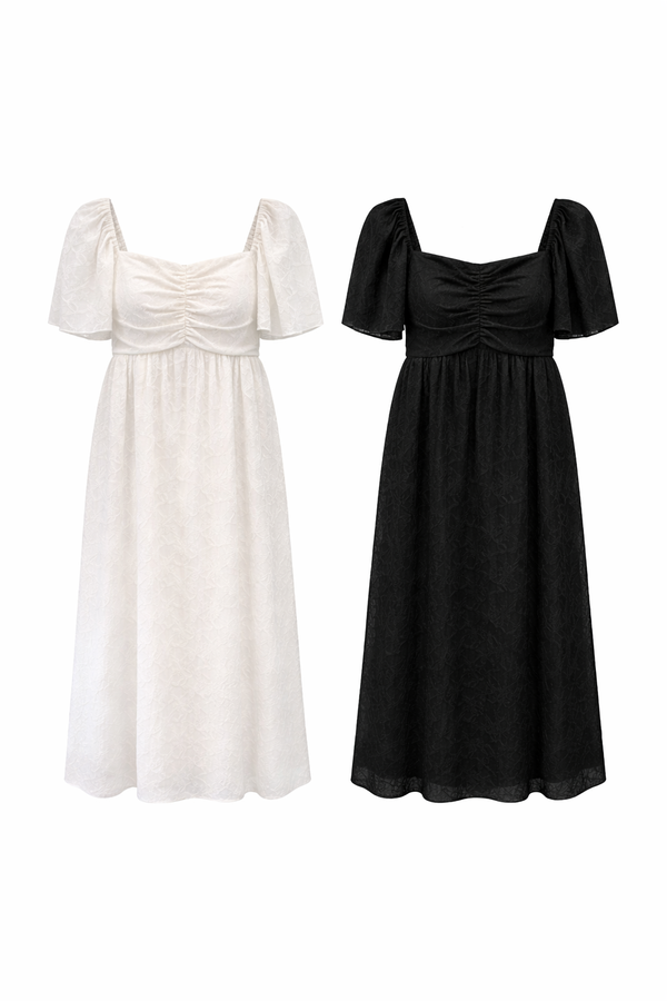 *PREORDER* Lumi Babydoll Floral Lace Sleeved Midaxi Dress