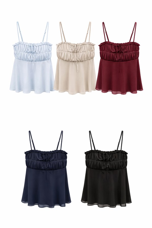 (PREMIUM ICE MESH) Trixie Straight Neckline Ruffle Babydoll Top