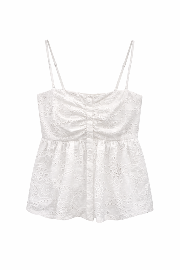 *PREORDER* Coco Faux Button Eyelet Cotton Babydoll Top
