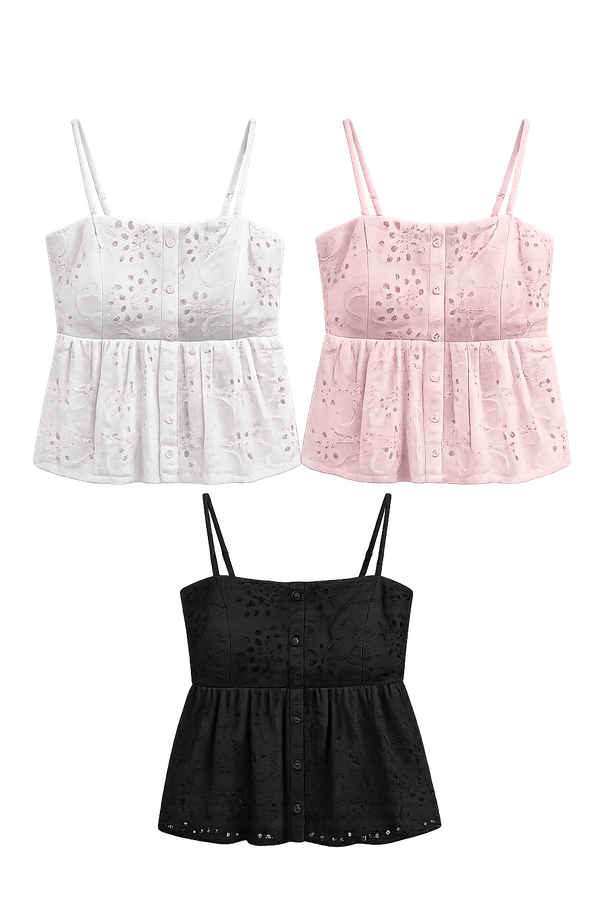 *PREORDER* Coco Faux Button Eyelet Cotton Babydoll Top