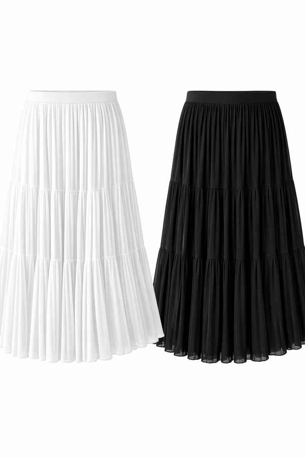 *PREORDER* (PREMIUM ICE MESH) Tiana Tiered Pleated Midi Skirt