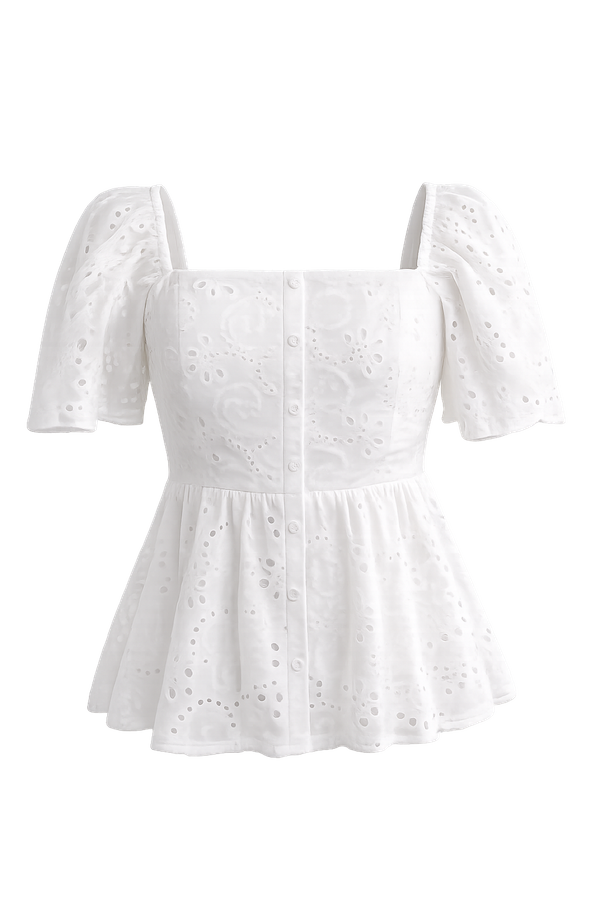 *PREORDER* Coco Faux Button Eyelet Cotton Babydoll Sleeve Top