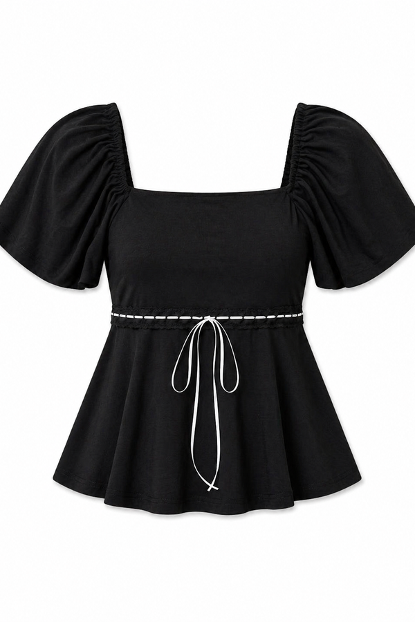 *PREORDER* (BARE/TENCEL) Jagi Lace Ribbon Babydoll Sleeve Top