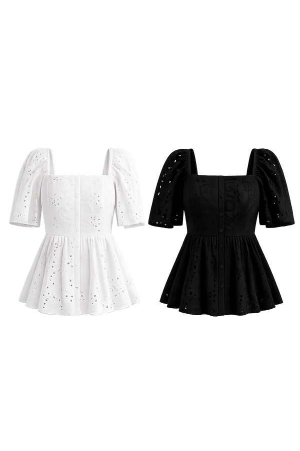 *PREORDER* Coco Faux Button Eyelet Cotton Babydoll Sleeve Top