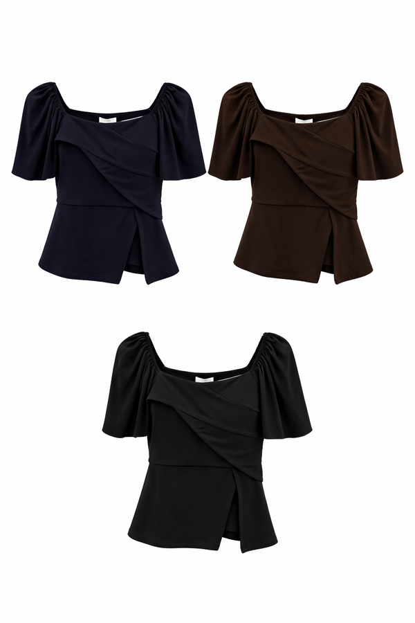 *PREORDER* (PREMIUM/BARE) Imelda Side Slit Peplum Sleeve Top