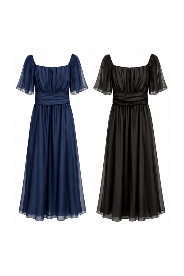 Qira Tencel Chiffon Ruched Sleeve Maxi Dress