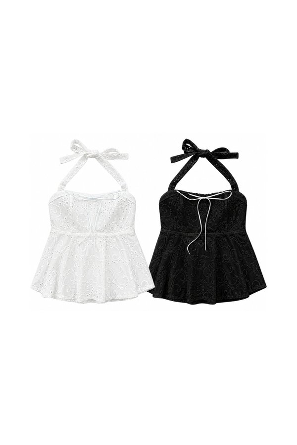 *PREORDER* Ori Self Tie Cotton Eyelet Halter Top