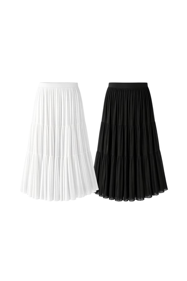 (PREMIUM ICE MESH) Tiana Tiered Pleated Midi Skirt