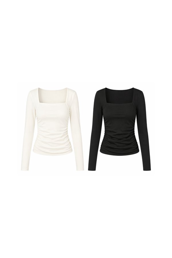 (BARE/TENCEL) Ovi Side Ruched Long Sleeve Top