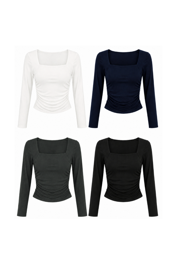 (BARE/TENCEL) Ovi Side Ruched Long Sleeve Top