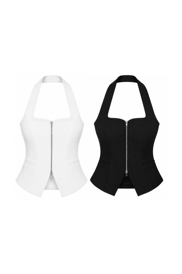 *PREORDER* (STATEMENT LUXE) Tracy Double Zip Halter Top