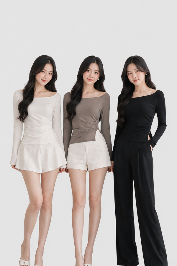 *PREORDER* (BARE/TENCEL) Ariel Side Slit Long Sleeve Top