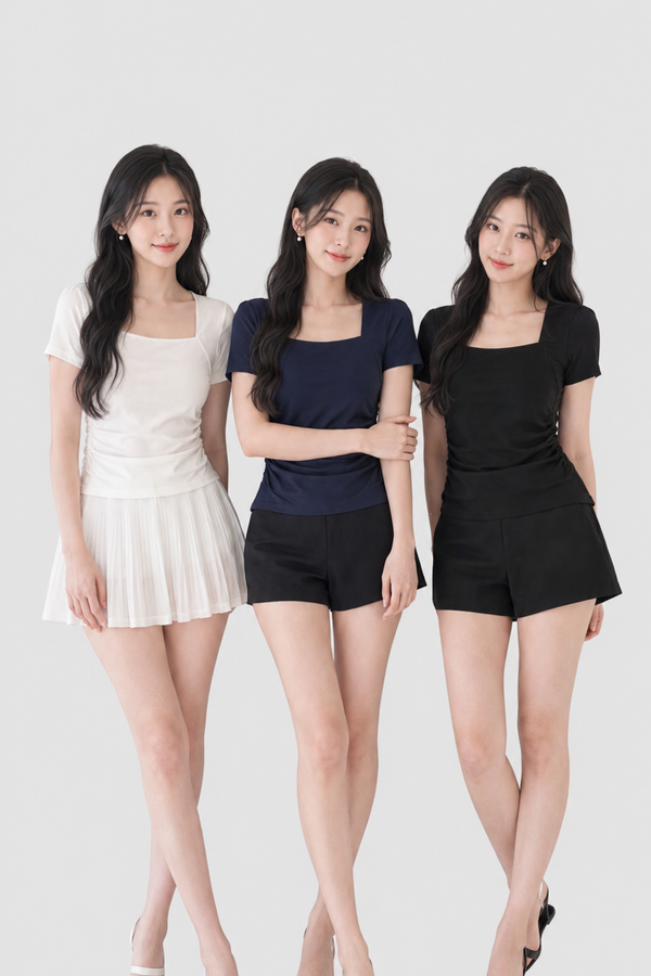 (BARE/TENCEL) Ashlene Side Ruched Sleeve Top