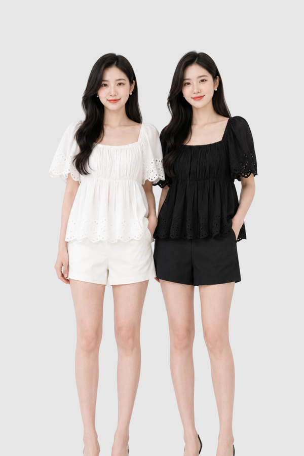 Baobao Cotton Eyelet Babydoll Sleeve Top