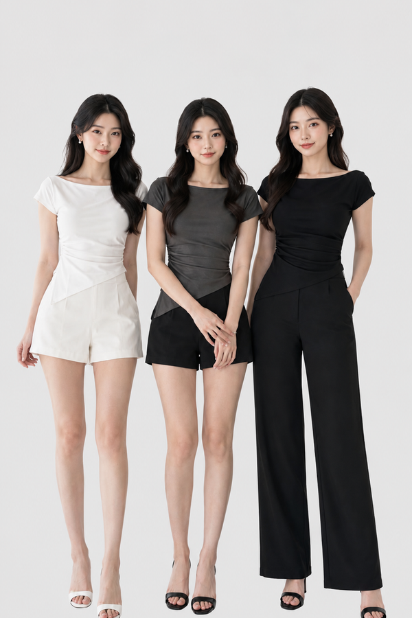 *PREORDER* (BARE/TENCEL) Bella Slant Hem Sleeve Top