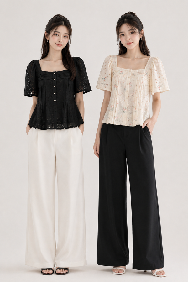*PREORDER* Gigi Eyelet Pintuck Top with Sleeve