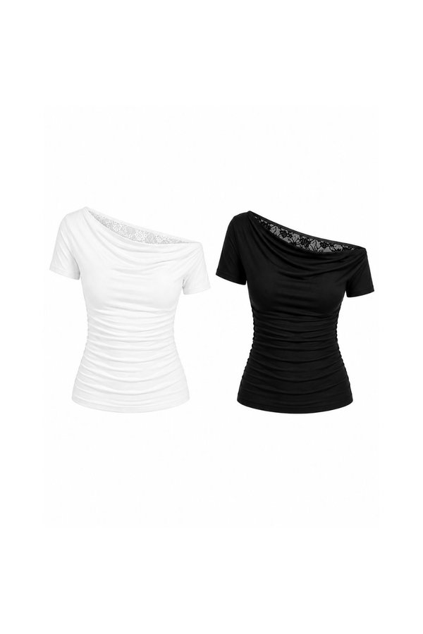 *PREORDER* (BARE/TENCEL) Estelle Lace Ruched Sleeve Top