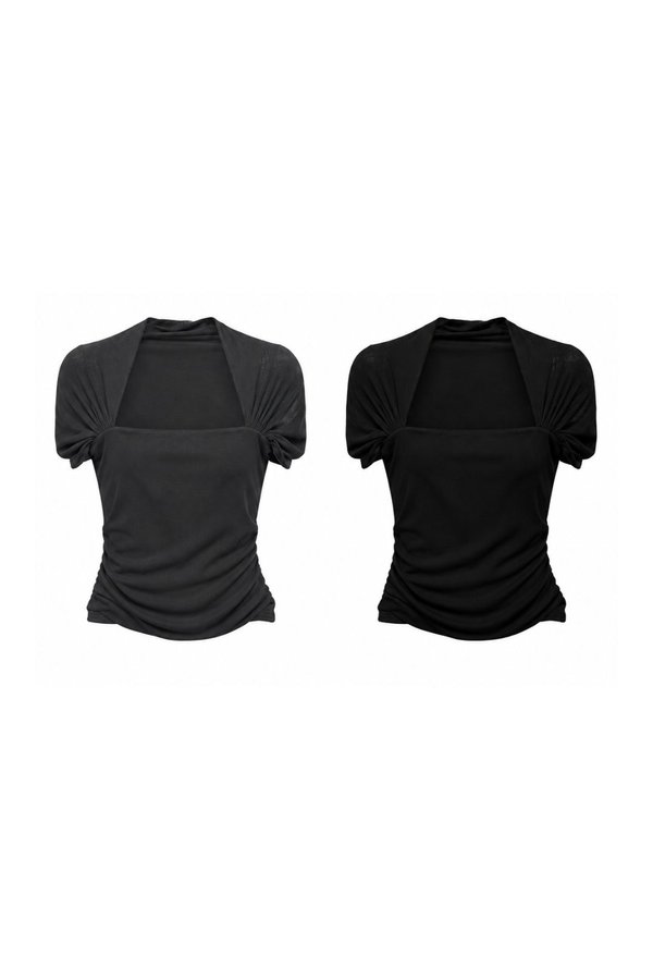 *PREORDER* (BARE/TENCEL) Kori Ruched Mesh Sleeve Top
