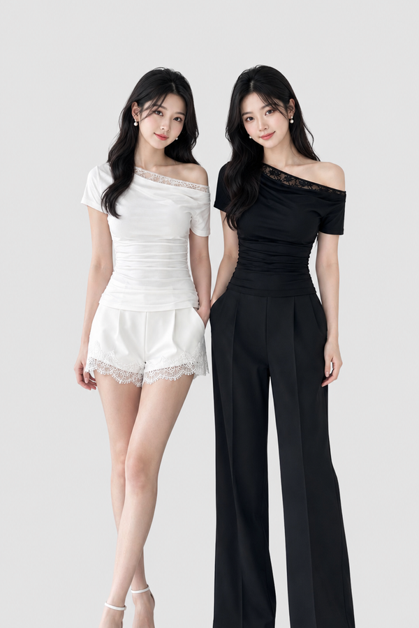 *PREORDER* (BARE/TENCEL) Estelle Lace Ruched Sleeve Top