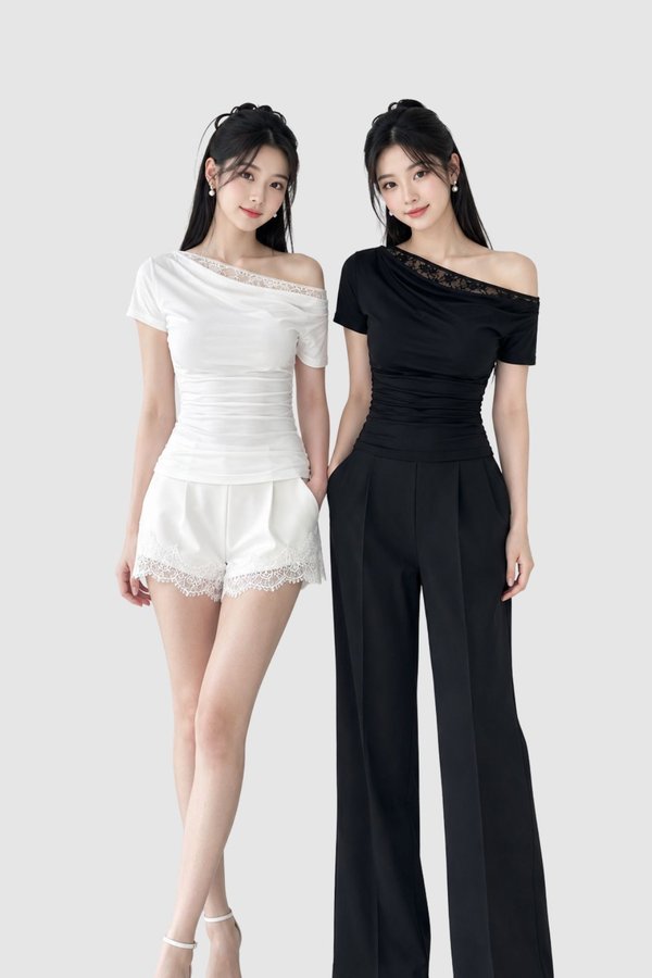 *PREORDER* (BARE/TENCEL) Estelle Lace Ruched Sleeve Top