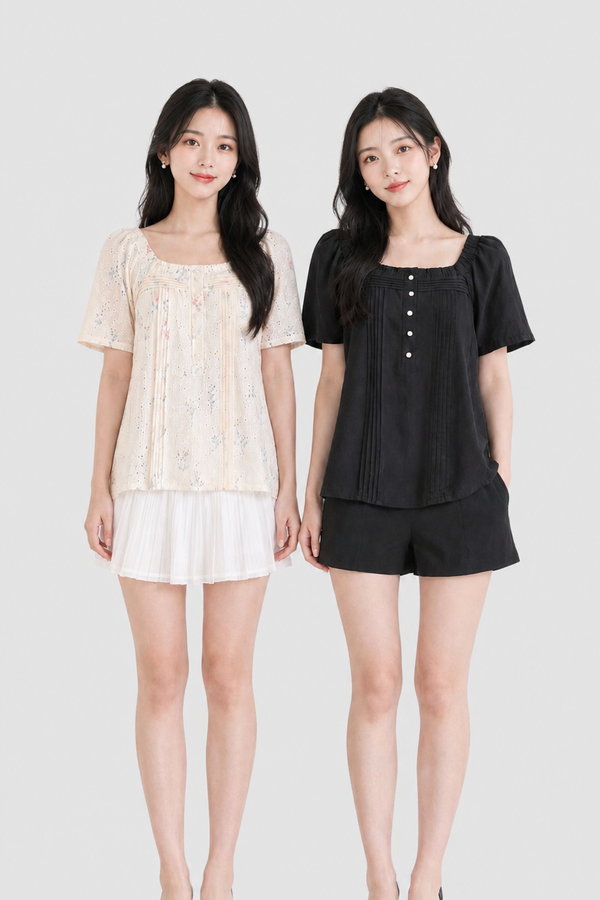 *PREORDER* Gigi Eyelet Pintuck Sleeve Top
