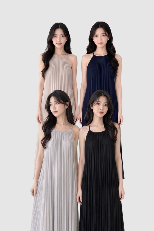 (PREMIUM ICE MESH) Hannah Halter Neck Mesh Midaxi Dress
