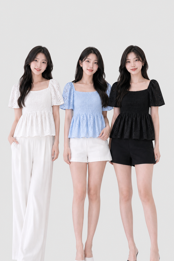 Nilo Eyelet Cotton Babydoll Sleeve Top