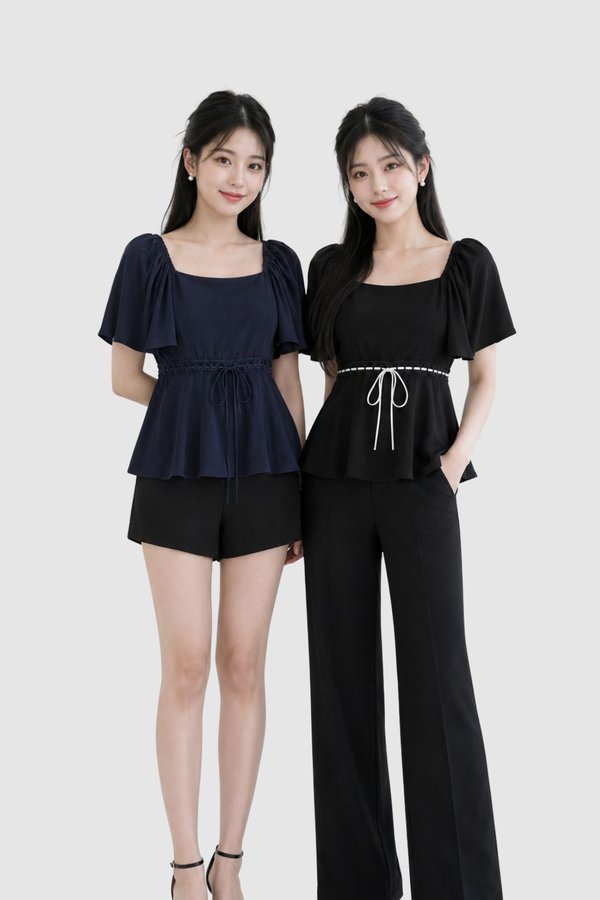(BARE/TENCEL) Jagi Lace Ribbon Babydoll Sleeve Top