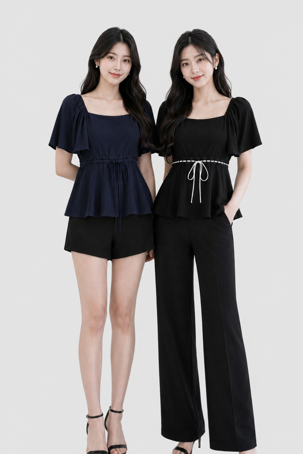 (BARE/TENCEL) Jagi Lace Ribbon Babydoll Sleeve Top