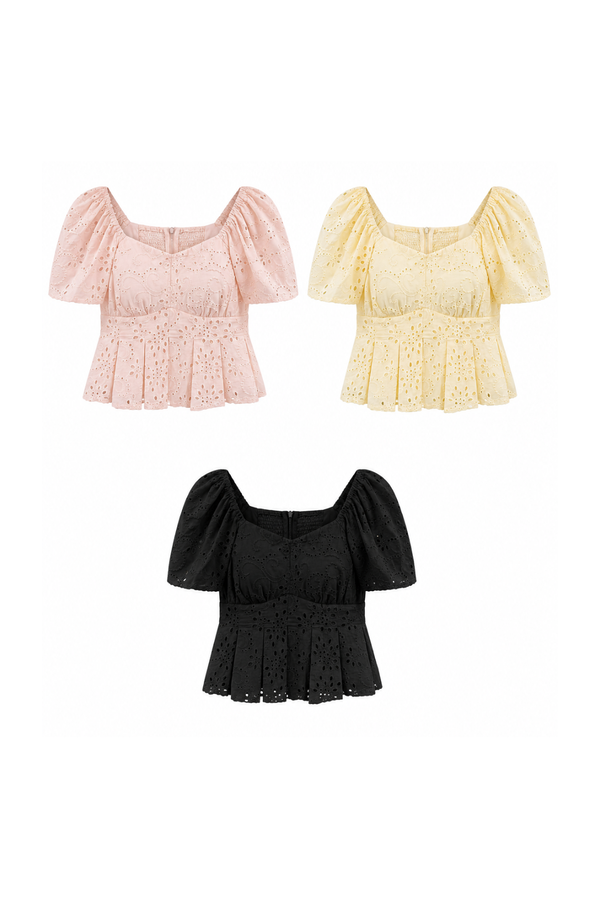 Kira Eyelet Cotton Babydoll Sleeve Top