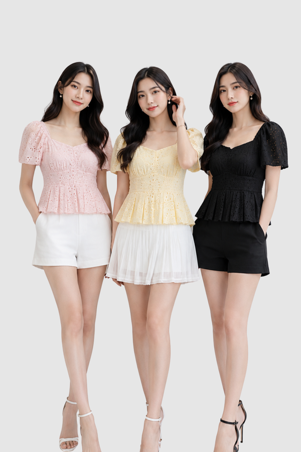 Kira Eyelet Cotton Babydoll Sleeve Top