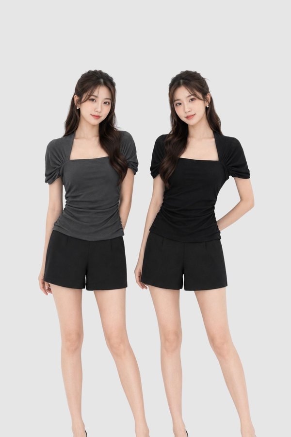 *PREORDER* (BARE/TENCEL) Kori Ruched Mesh Sleeve Top