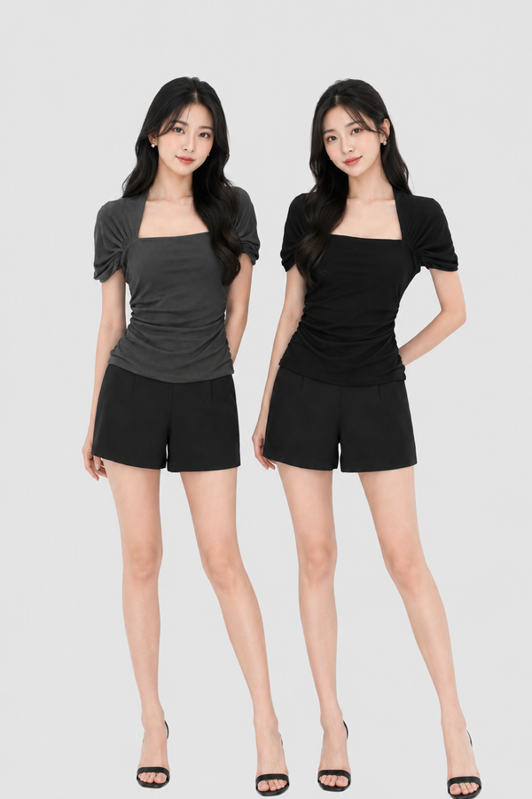 *PREORDER* (BARE/TENCEL) Kori Ruched Mesh Sleeve Top