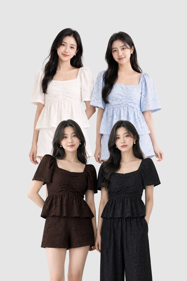 Lilo Eyelet Cotton Babydoll Sleeve Top