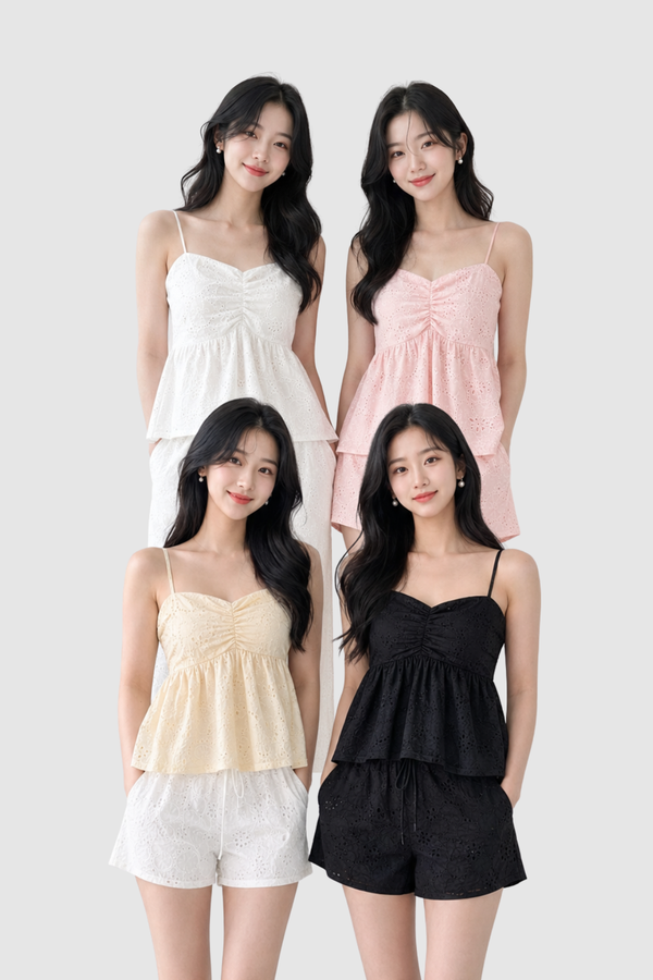 Lilo Eyelet Cotton Babydoll Top