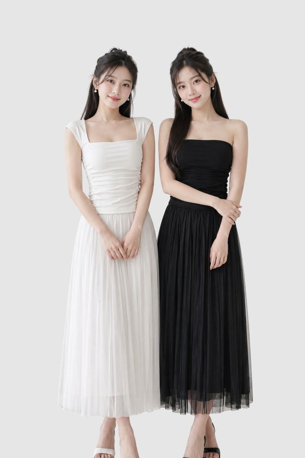 (PREMIUM ICE MESH) Lori Pleated Midi Skirt
