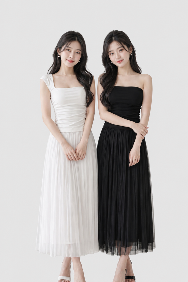 (PREMIUM ICE MESH) Lori Pleated Midi Skirt