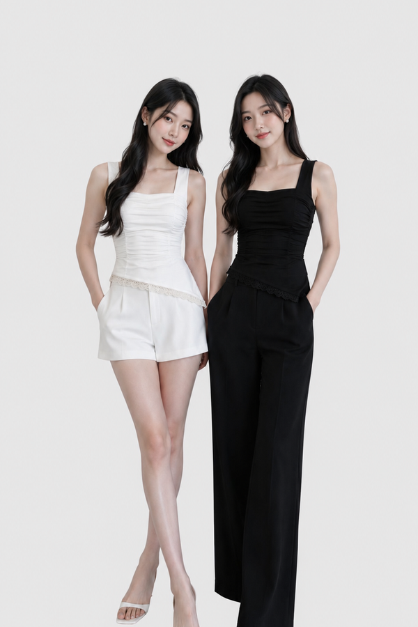 (BARE/TENCEL) Mia Lace Slant Hem Top