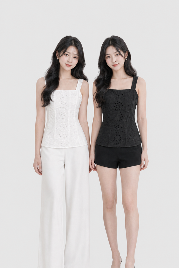 Mimi Cotton Eyelet Panel Top