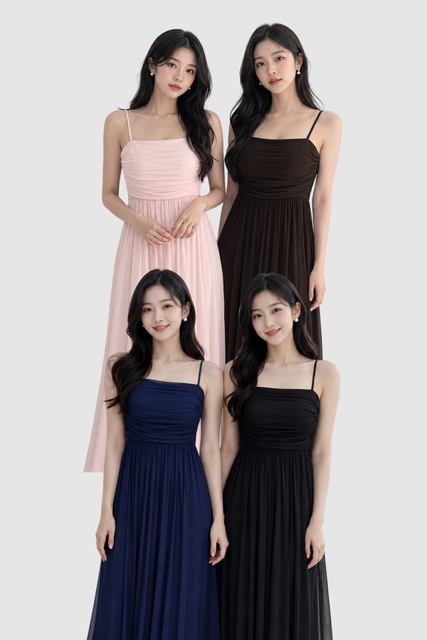 (PREMIUM ICE MESH) Ora Mesh Pleated Sleeveless Midi Dress
