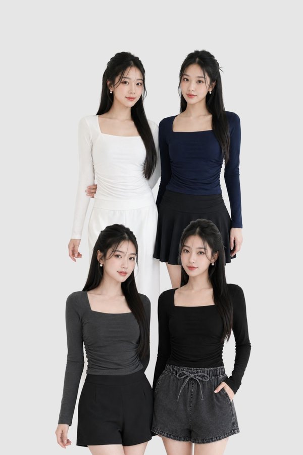 (BARE/TENCEL) Ovi Side Ruched Long Sleeve Top