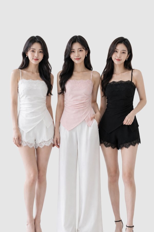 *PREORDER* Romy Lace Trimming Ruched Top