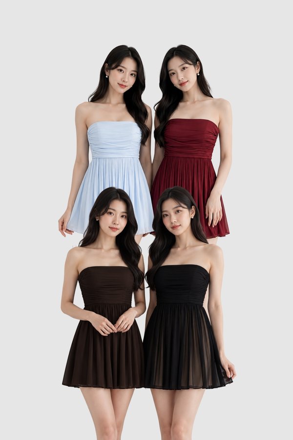 (PREMIUM ICE MESH) Tiana Mesh Pleated Mini Dress