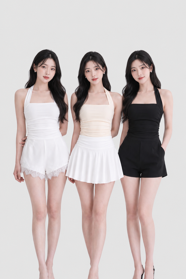 (BARE/TENCEL) Tini Lace Halter Neck Top