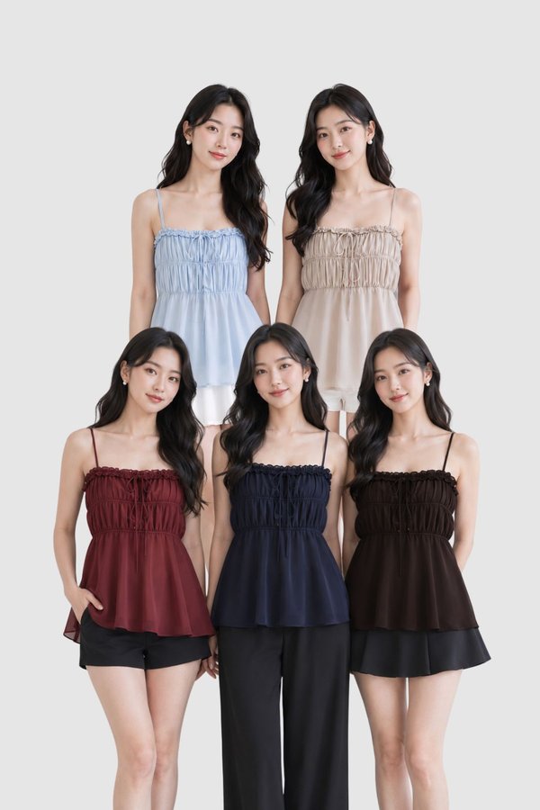 (PREMIUM ICE MESH) Trixie Straight Neckline Ruffle Babydoll Top