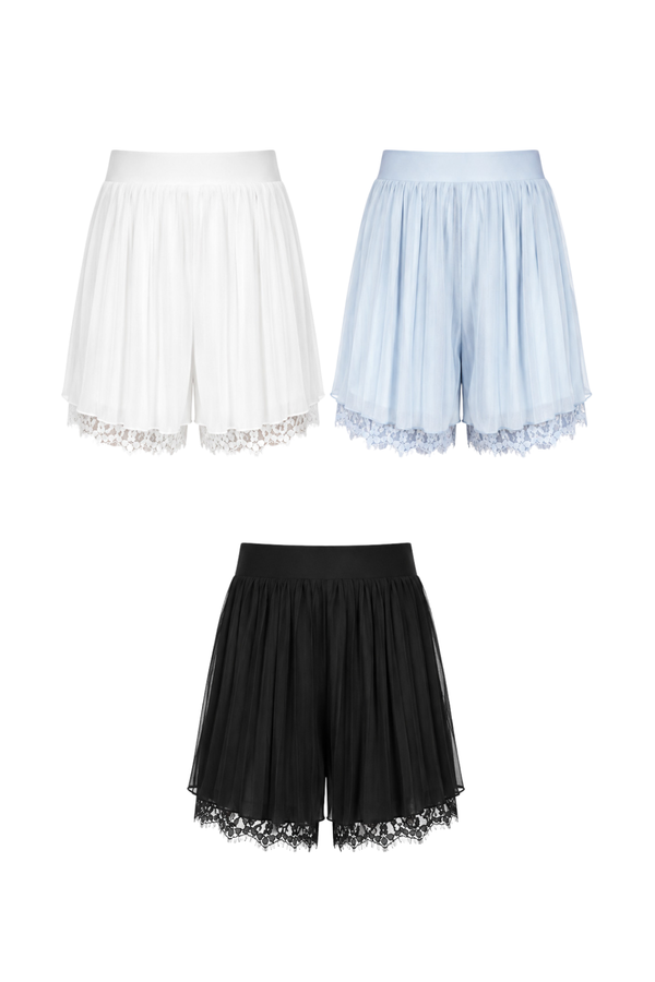 *PREORDER* (PREMIUM ICE MESH) Cece Pleated Mesh Lace Shorts