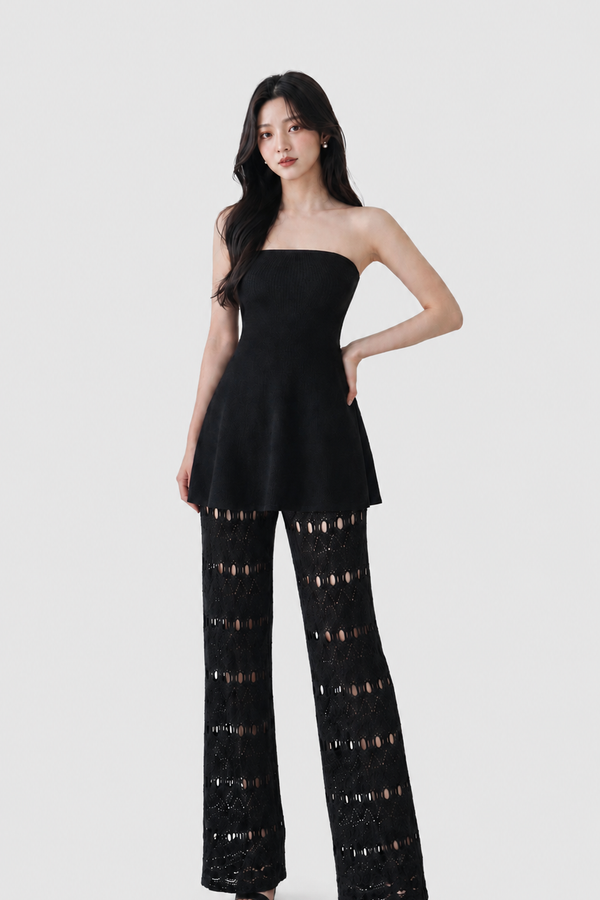 *PREORDER* Fel Long Line Babydoll Knit Top with Crochet Knit Pants